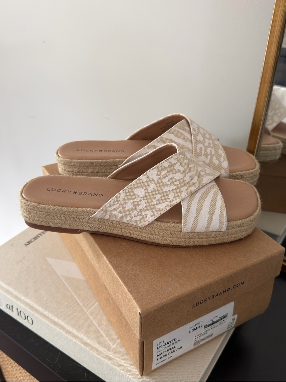 Lucky Brand Beige Patterned Slide Sandals